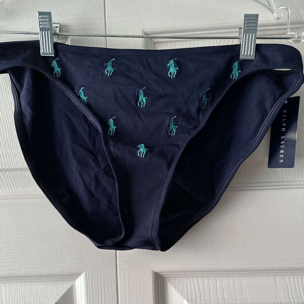 Ralph Lauren (NEW) navy blue and aqua bikini bottom, size L - Picture 2 of 4